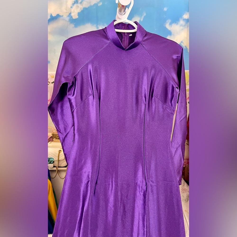 Ao dai lua Valentino, Vietnamese traditional long dress set purple 🎁 medium m 2